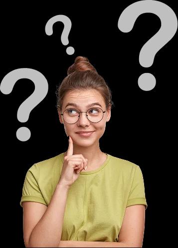 Woman with question marks on her forehead, representing inquiries in the FAQ area of the Rankupper.