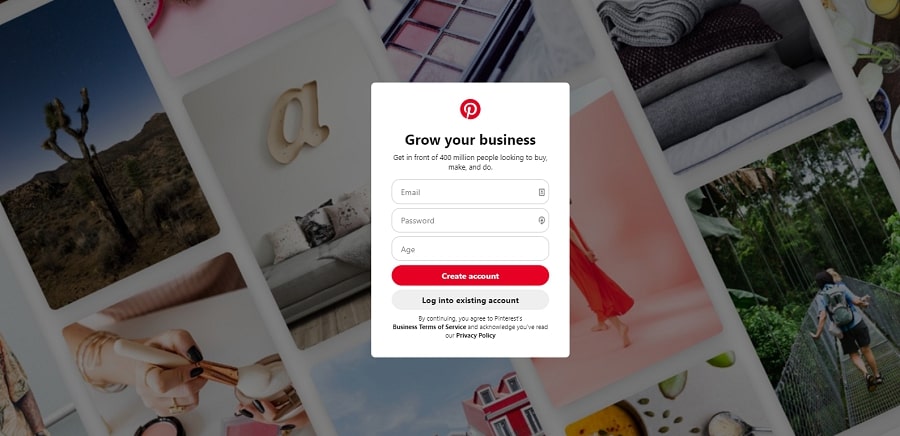 pinterest business sign up page example