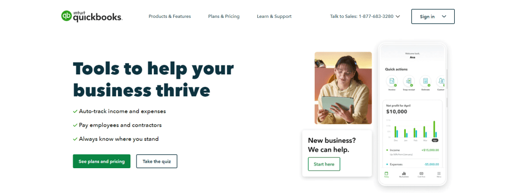 QuickBooks Intuit homepage