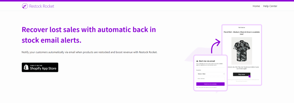 Restock Rocket homepage