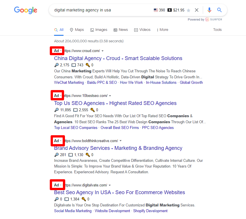 Paid search on the most popular search engine