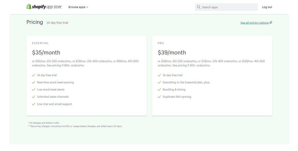 Realtime Stock Sync pricing plan