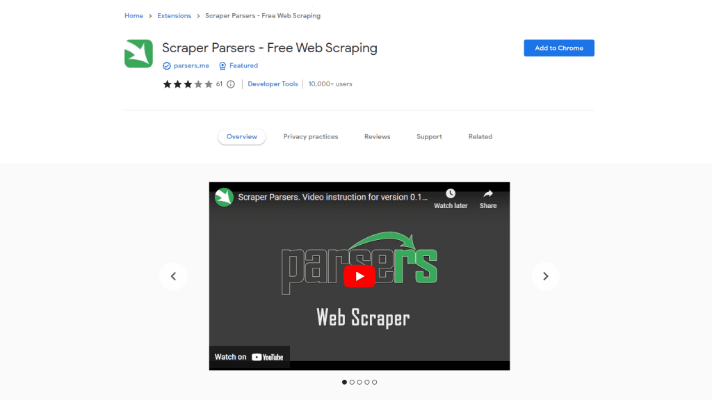 Scraper parsers chrome web store