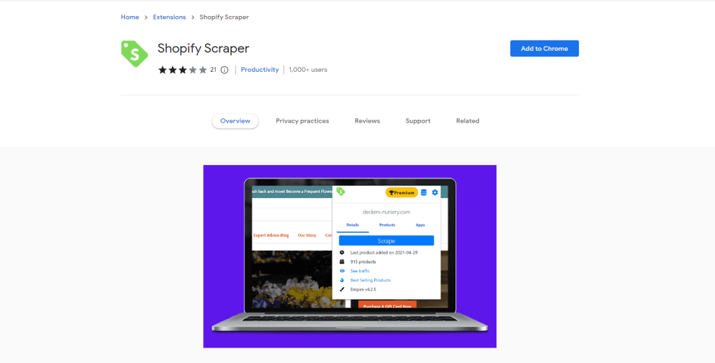 Shopify scraper chrome web store