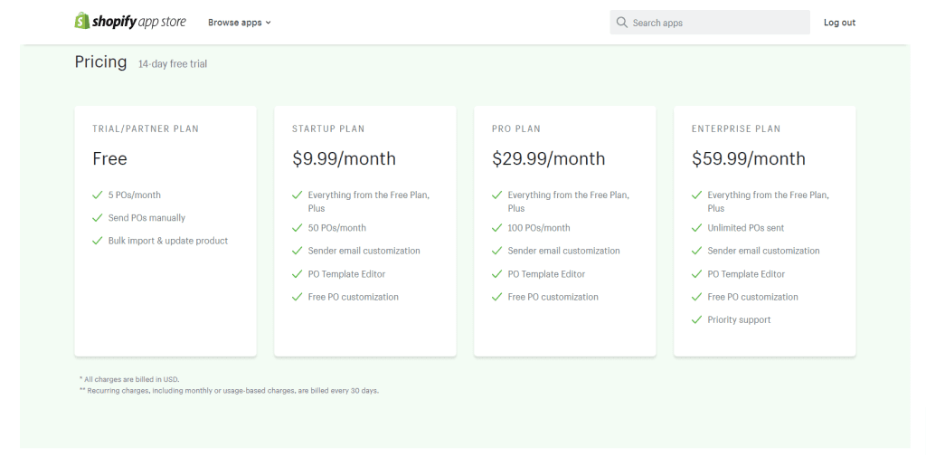 Simple purchase orders pricing plan