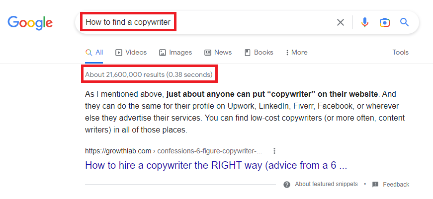 How to find a copywriter google search