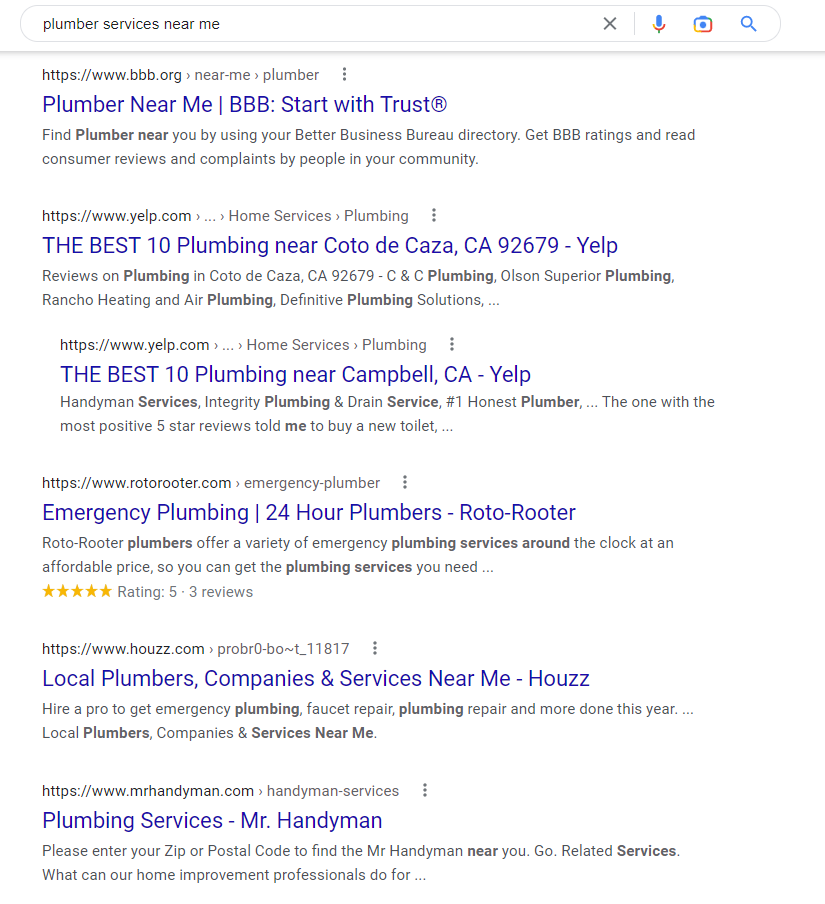 example of google organic search result